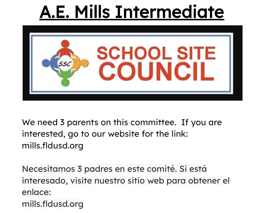 millsinter's tweet image. Info about School Site Council - calling all Hawk parents - nominate yourself to be a member of our School Site Council.#fldusd #supfreitas #millsinter