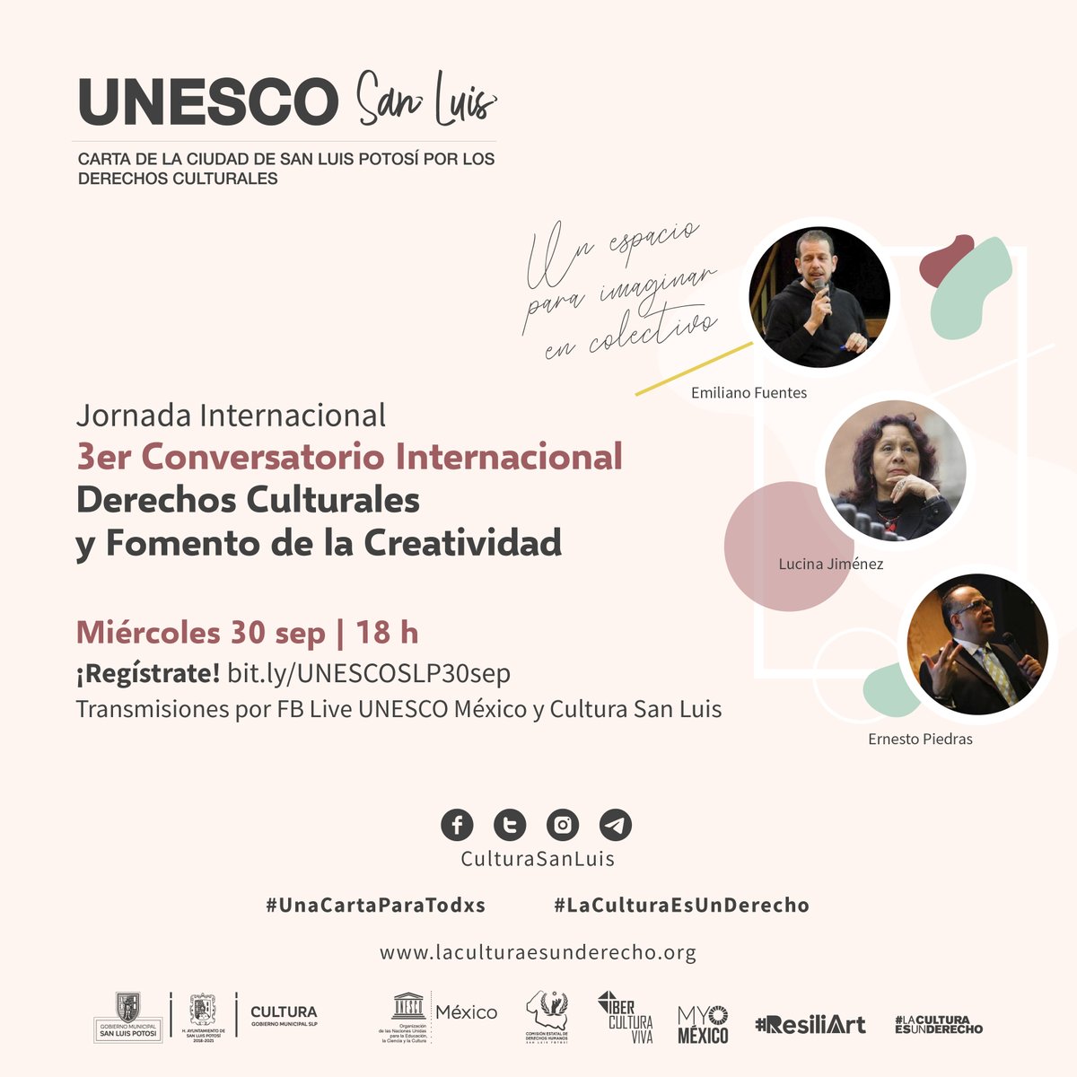 UNESCOMexico's tweet photo. #ResiliArt | Reunimos a reconocidos/as artistas y expertos para reflexionar en torno a la recuperación creativa del sector cultural, post COVID-19 ¡Regístrate y acompáñanos!

🗓️29/09: https://t.co/E0WAiHSuQN 
🗓️30/09: https://t.co/kQAkvH5Gww
🗓️01/10: https://t.co/coskzcGMK0 https://t.co/fYsbVlhTwo