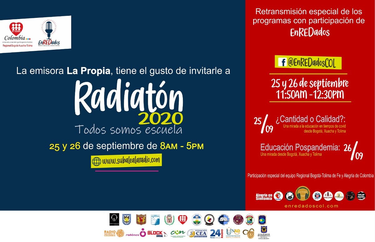 Este 20-20 llega con la Radiaton 20-20 Subale "Todos somos Escuela" el 25 y 26 de Septiembre de 8am a 5pm. Todos somos Escuela a través de la Radio!!! Escuchanos por
subalealaradio.wixsite.com/subalealaradio
dementesonlinee.blogspot.com/?m=1