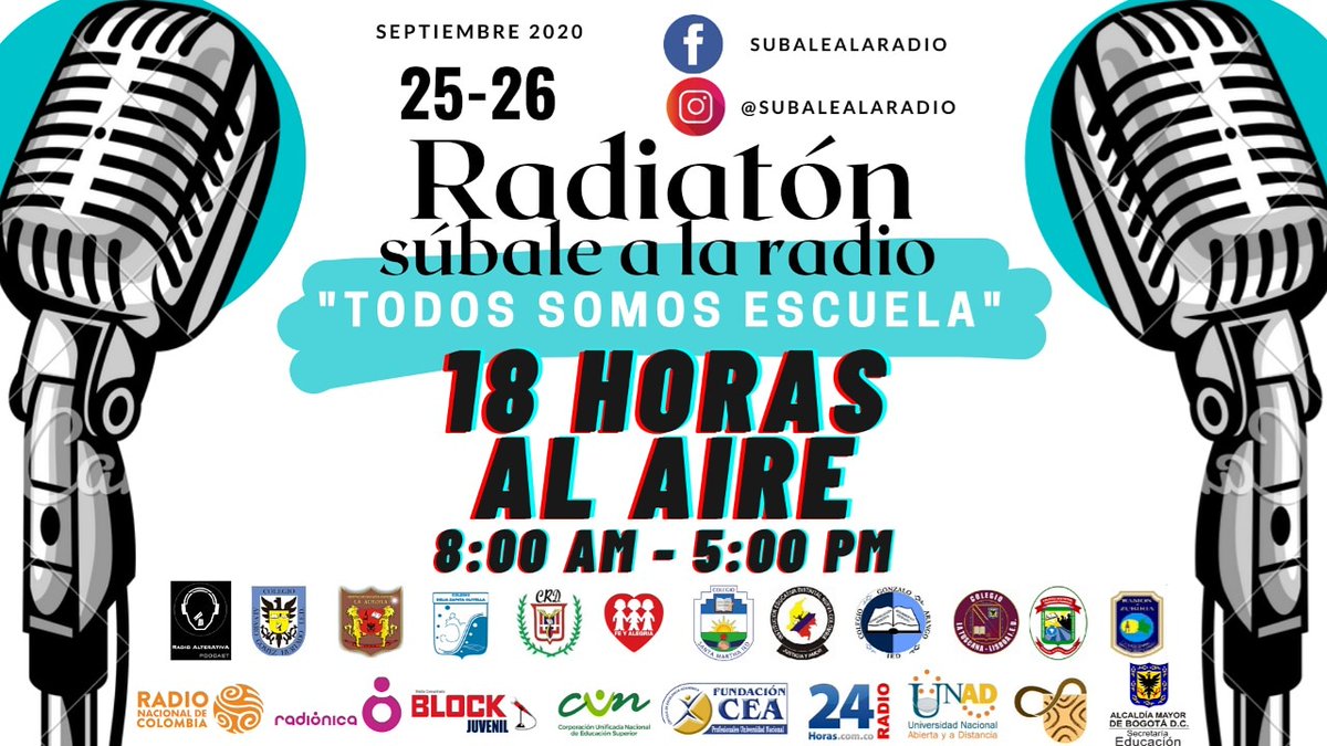Pegate a la Radiaton 20-20 Subale a la Radio "Todos somos Escuela" este 25 y 26 de Septiembre desde las 8am!!!
Todos somos escuela desde la Radio Escolar!!!
No te lo pierdas, solo por
subalealaradio.wixsite.com/subalealaradio
dementesonlinee.blogspot.com/?m=1