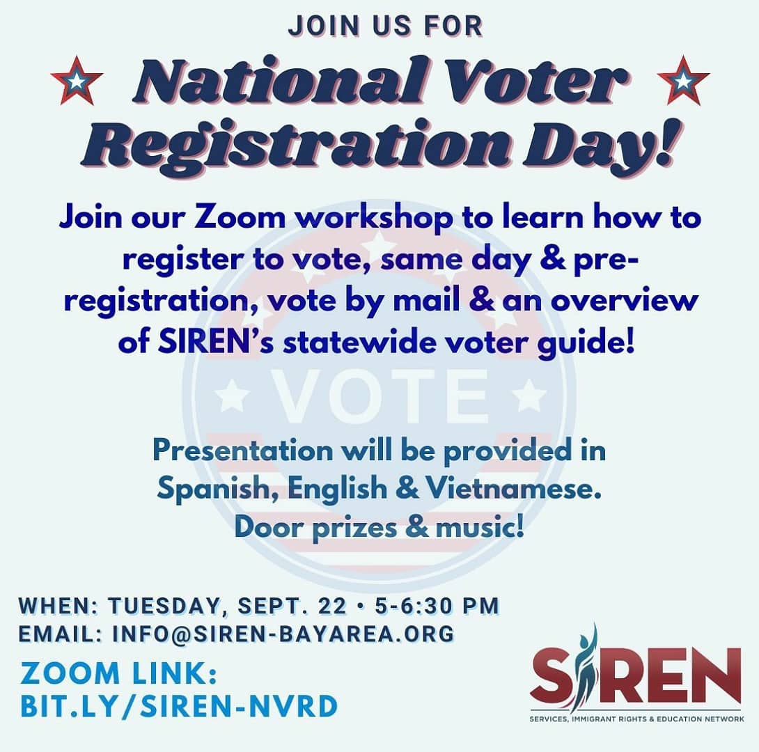 Today is National Voter Registration Day! Voting is a right and a privilege not afforded to everyone in this country, and those who can should do so. Our ask of you today is to1. Check your voter registration status at  https://voterstatus.sos.ca.gov/ 