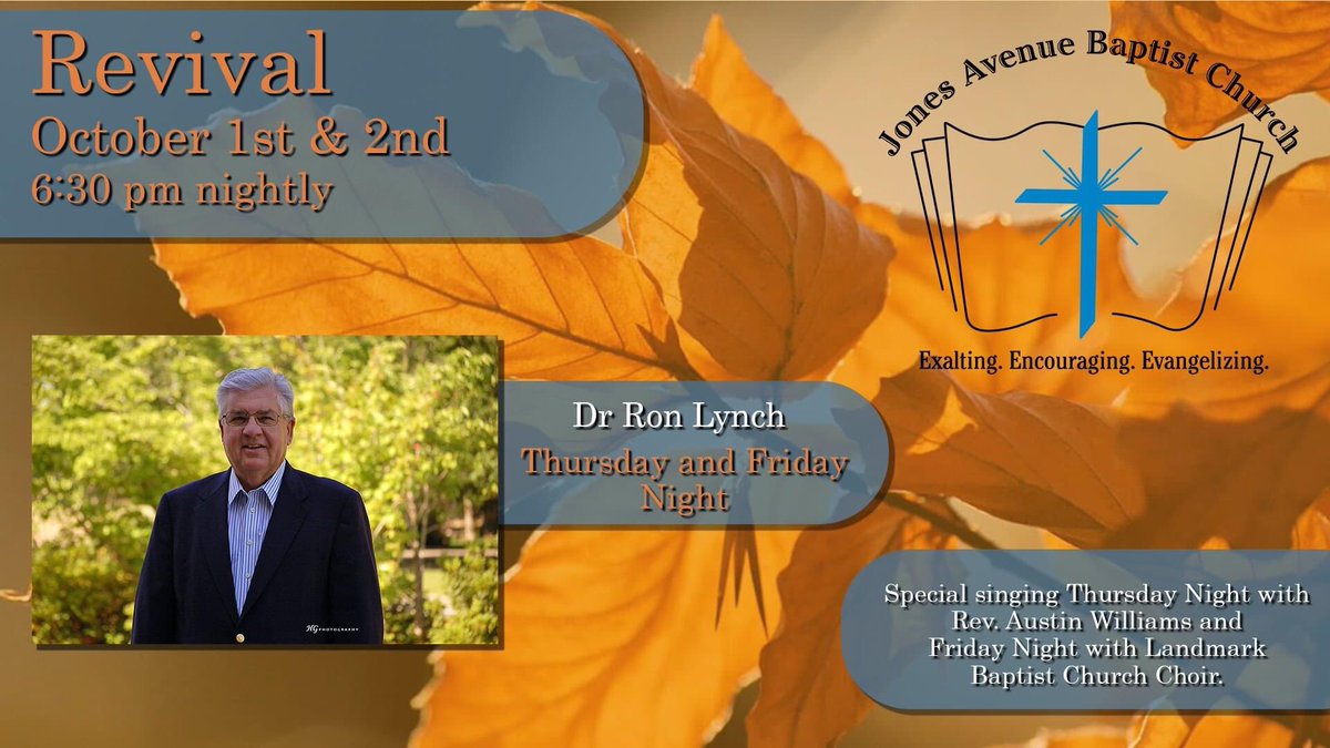 Praying for God to speak through <a href="/drronlynch/">Ron Lynch</a> @ Jones Ave Baptist Church! October 1st &amp; 2nd 6:30 pm each night!