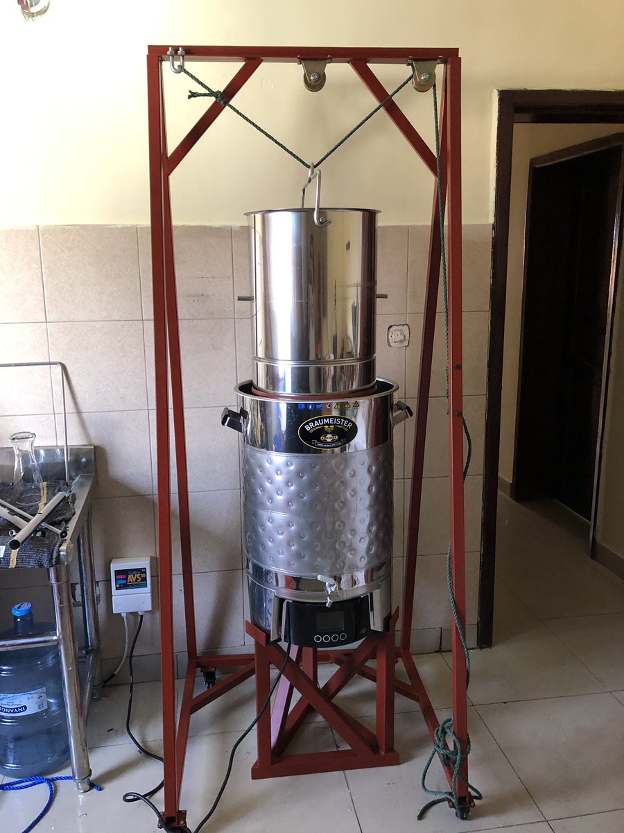 KwezaBrewery's tweet photo. Malt hoist #designed by the @AmpersandMotor1 crew, and #fabricated in #Kigali. Now we get back to #brewing #craftbeer! #crafteverything https://t.co/TOF2PDmYnE