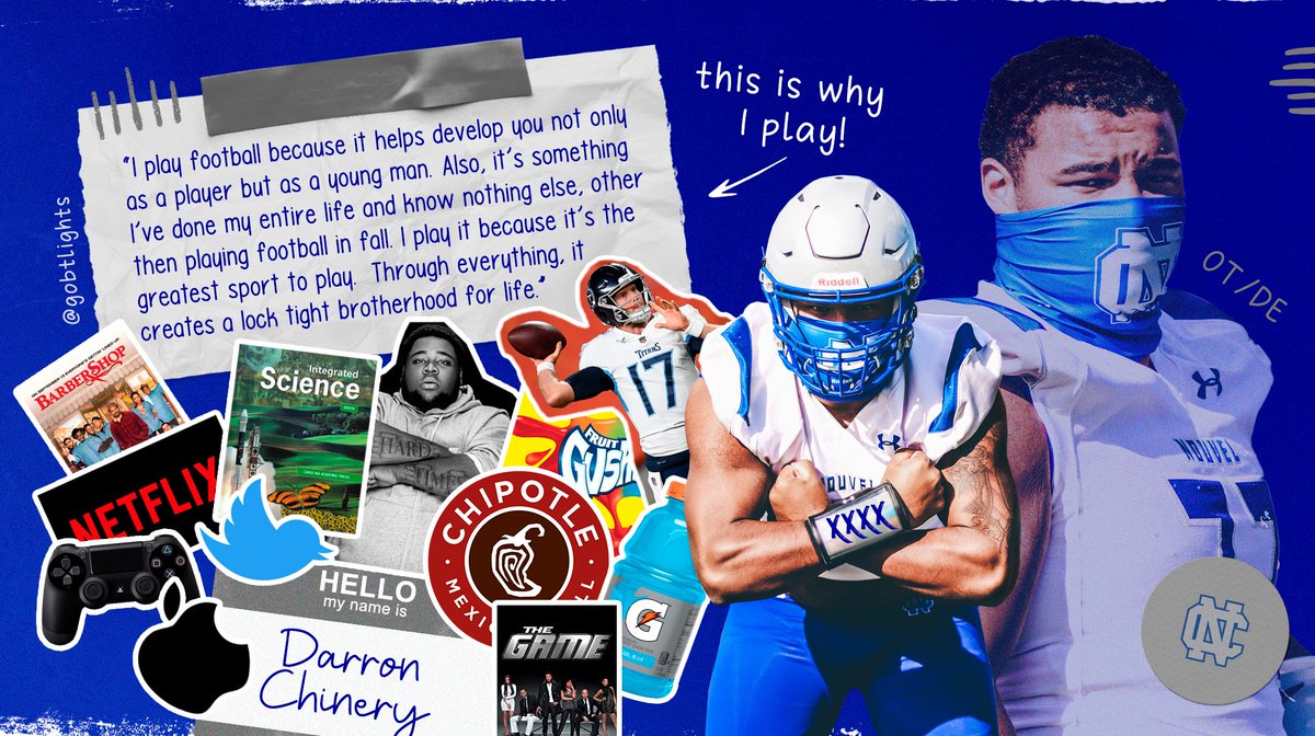 gobtlights's tweet photo. Next up in the 'Why I Play' Series, is Nouvel CC Panther and Senior OT/DE - Darron Chinery https://t.co/yjkvEm5vSo