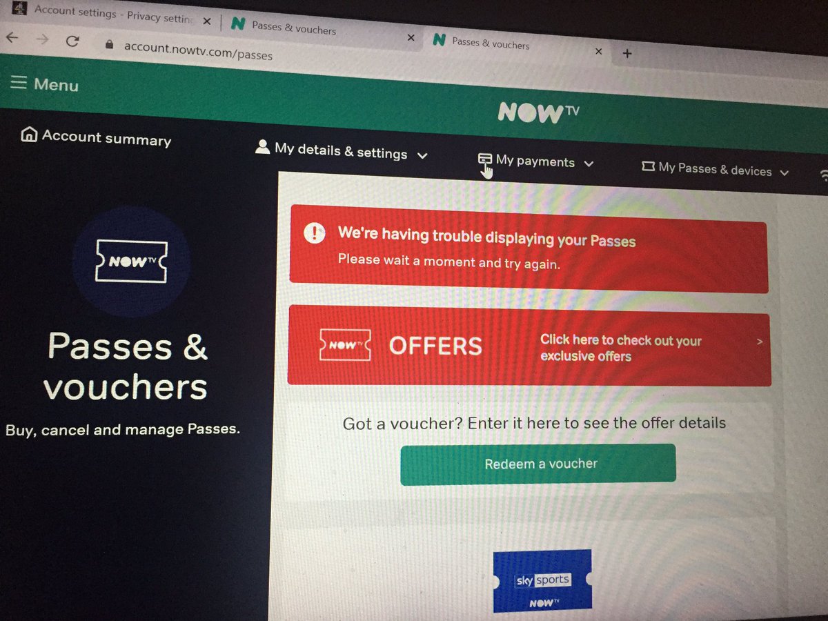 danyol_84's tweet photo. @NOWTV Trying to enjoy a night in watching NowTV, when the below comes up, also can’t view devices. Thanks NowTV... https://t.co/hDzO0gNA2e