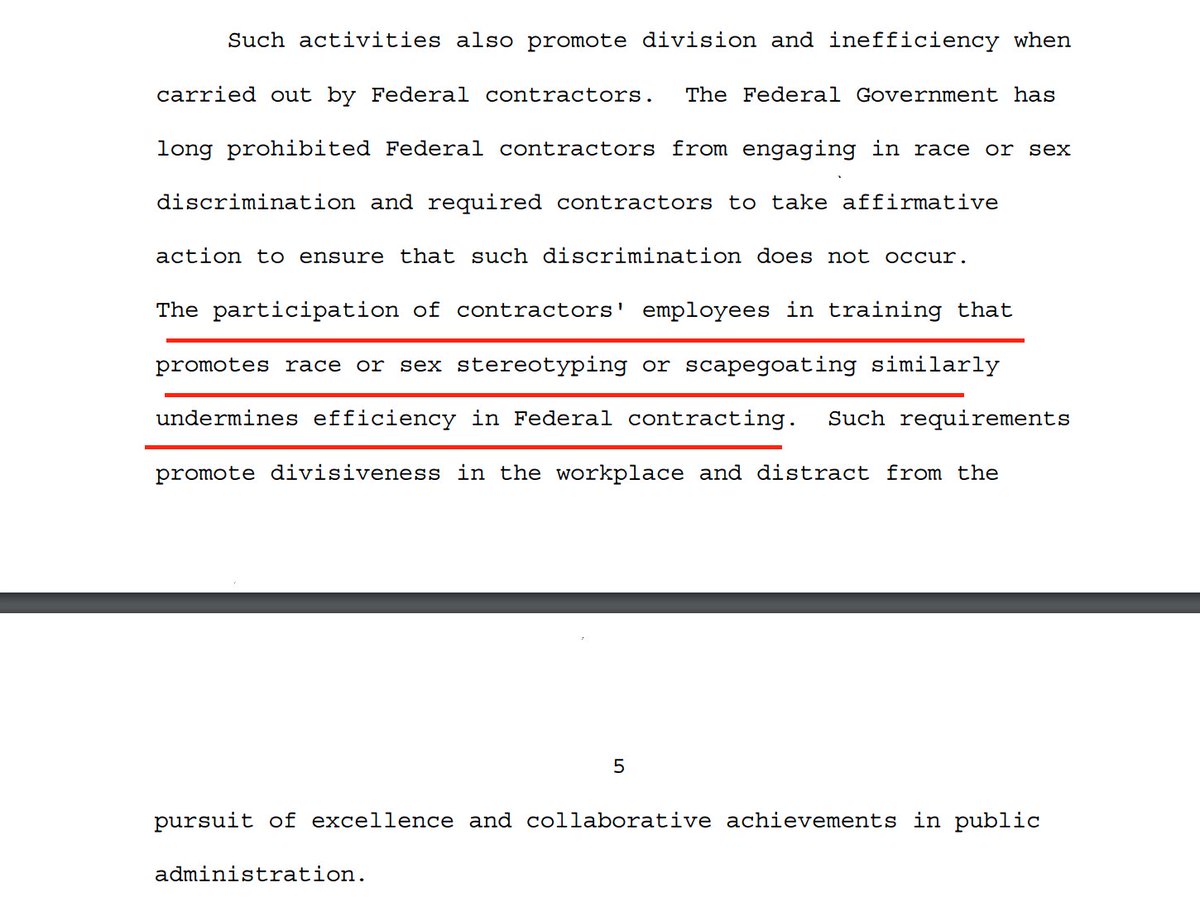 The point on federal contractors is a major escalation: if a private company wants to work with the US government, they can no longer teach critical race theory anywhere in their offices. This could potentially disrupt CRT programs in half of the Fortune 500.