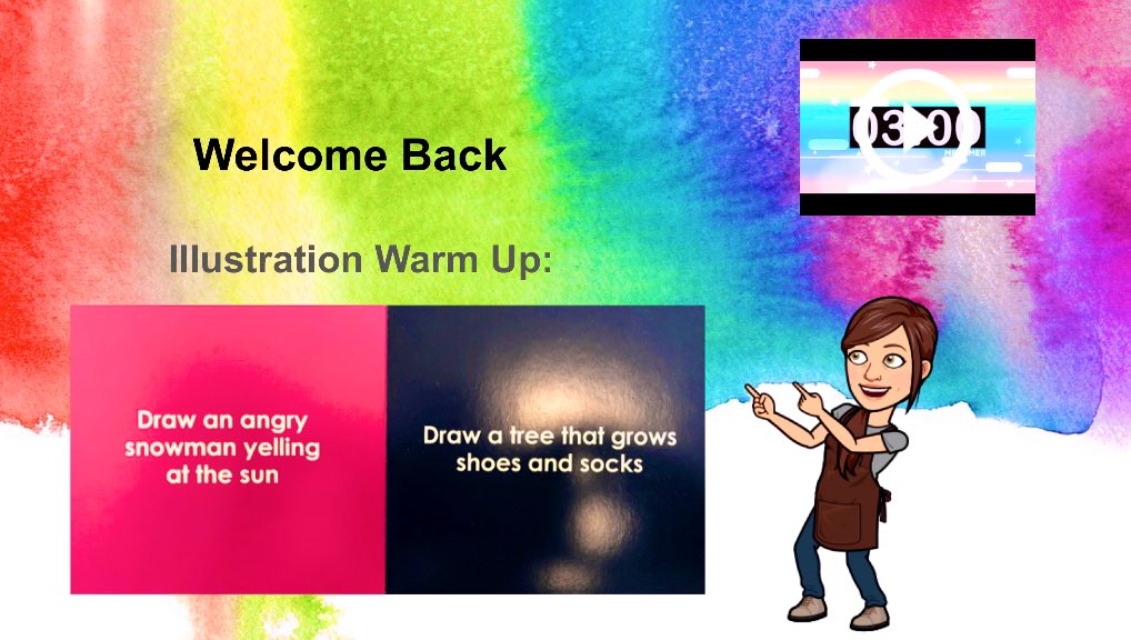 MsMcLeanArtroom's tweet photo. To help the 7th-8th graders warm up to Illustration we have been enjoying some ridiculous prompts. The angry snowmen might have been the highlight of my day! #SMSart #MsMcleansArtroom https://t.co/bw5Ksr4mkX
