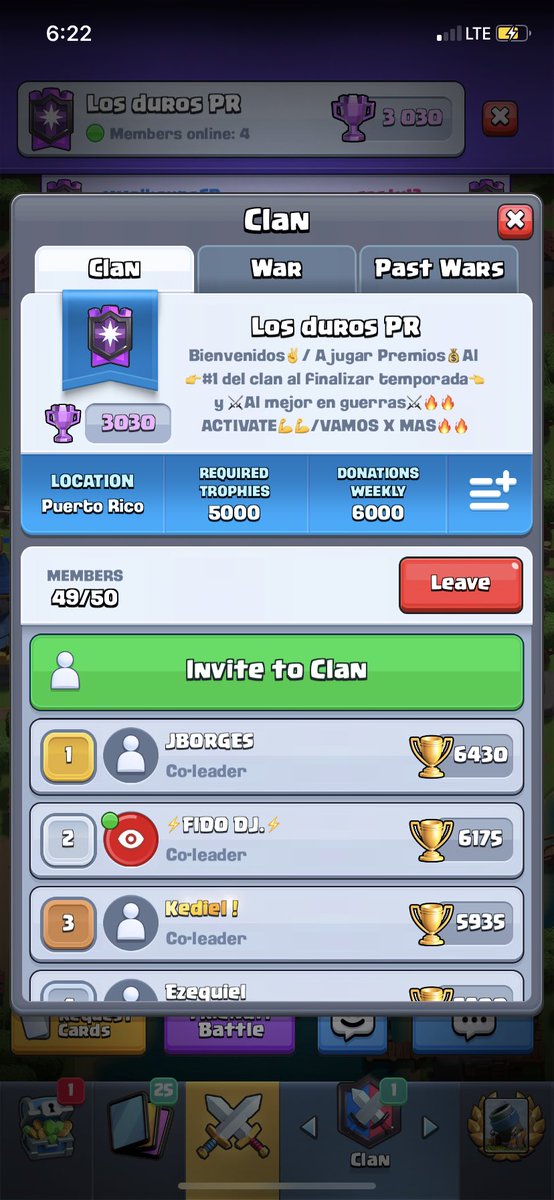 Eres un jugador activo en guerra y tienes mas de 1 cuenta escribeme al MD mensualmente tendras tu pase de batalla solo por cumplir en las guerras