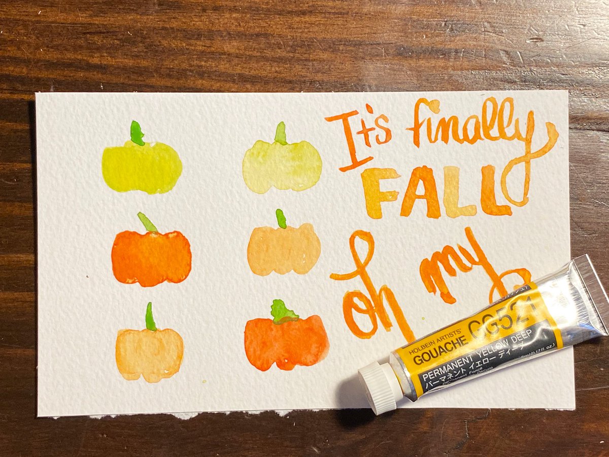 dustimoran's tweet photo. Oh my #gouache ! It’s finally fall @letsgomakeart  #pumpkins 😂🎃🍁 https://t.co/YaUQnSkyXO