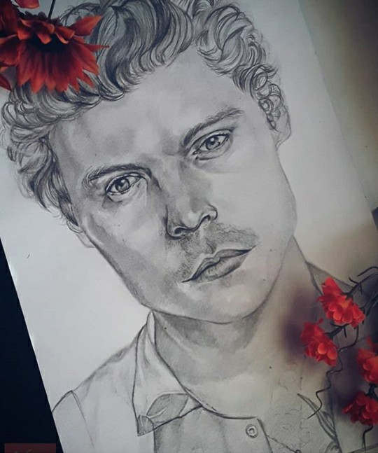 Harry Styles Portrait(12" x 18")PencilFrame: Optional*Flowers not included*Price: $60 ($70 with frame) #HarryStyles