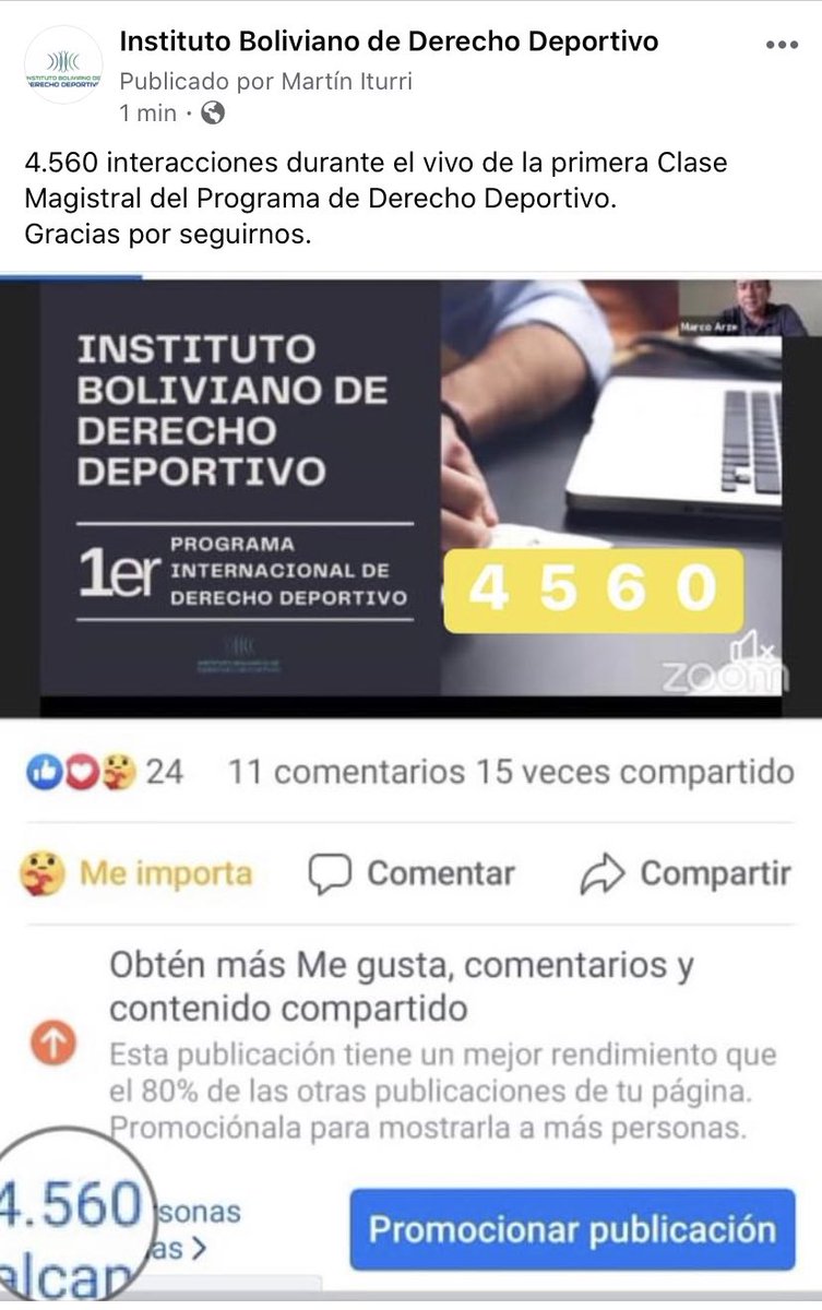 A todos, gracias por apoyar esta primera experiencia académica organizada por el IBDD. Llegamos a 4.560 interacciones durante el vivo de la primera Cátedra Magistral del Programa de Derecho Deportivo.