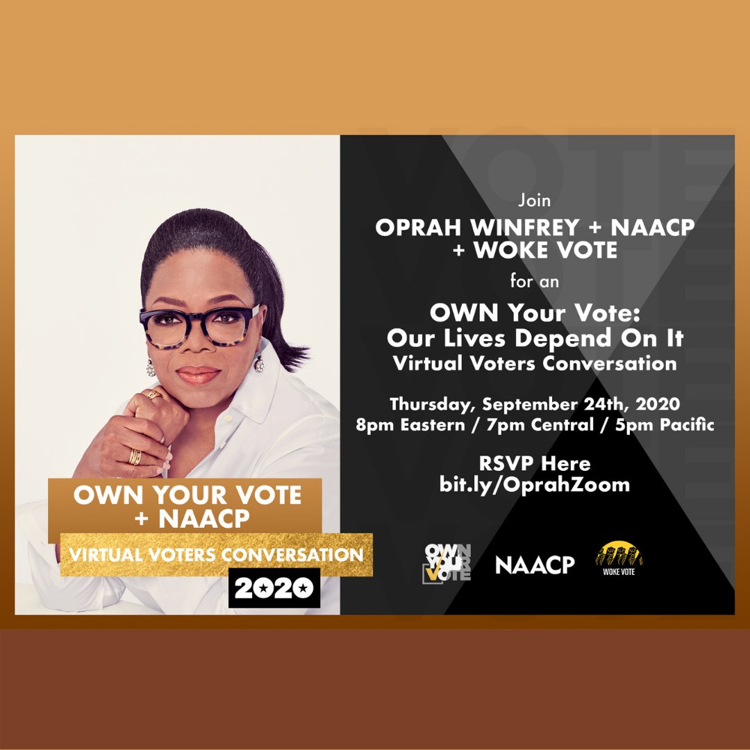 woke vote (@wokevoteus) on Twitter photo Join our Founder, <a href="/iamdejuana/">DeJuana L. Thompson</a> for a Virtual Voters Conversation with <a href="/Oprah/">Oprah Winfrey</a> !!!â
This Thursday, Sept. 24th at 8pm Est/7pm CST â
RSVP here: â bit.ly/OprahZoom
<a href="/OwnYourVote/">KarmaComedian</a> <a href="/OwnTV/">Oprah Winfrey Network</a>â
#OWNYourVote Join our Founder, <a href="/iamdejuana/">DeJuana L. Thompson</a> for a Virtual Voters Conversation with <a href="/Oprah/">Oprah Winfrey</a> !!!â
This Thursday, Sept. 24th at 8pm Est/7pm CST â
RSVP here: â bit.ly/OprahZoom
<a href="/OwnYourVote/">KarmaComedian</a> <a href="/OwnTV/">Oprah Winfrey Network</a>â
#OWNYourVote