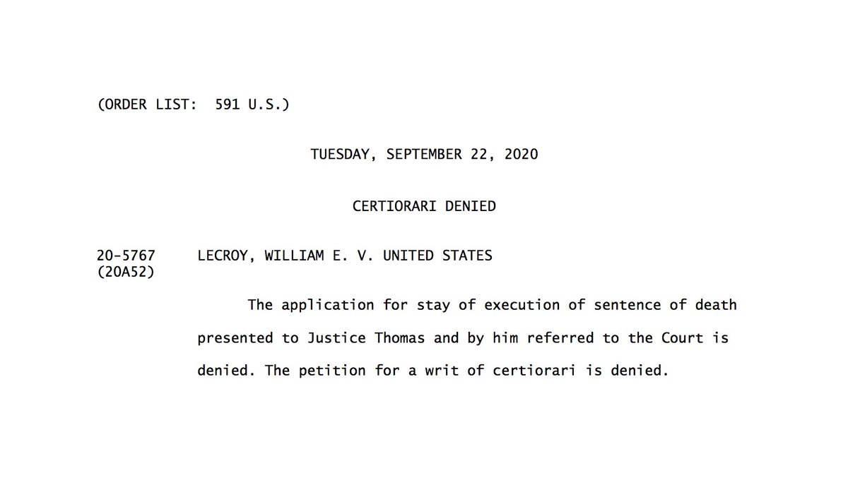 The Supreme Court has denied #WilliamLeCroy's application for a stay of execution. supremecourt.gov/orders/courtor… <a href="/DPInfoCtr/">Death Penalty Information Center</a> #deathpenalty