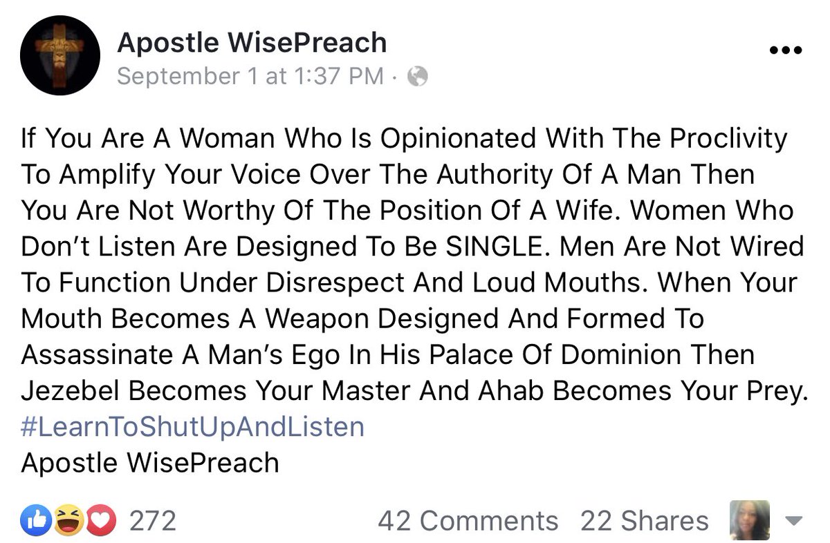 Ok, I’m done. This man is what we call “touched.”And not by the Holy Spirit.Even ni**as beggin’ for wives on FB got a nerve to tell women how to act. Smh