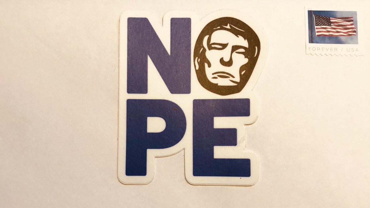 signprotest's tweet photo. Paying it forward and mailing out another free NOPE sticker! DM me an address and you’ll get one too! Tag a friend in the #Resistance.  #VoteReady #Biden #VoteBlueToEndThisNightmare #SignProtest https://t.co/IN91nyrSDC