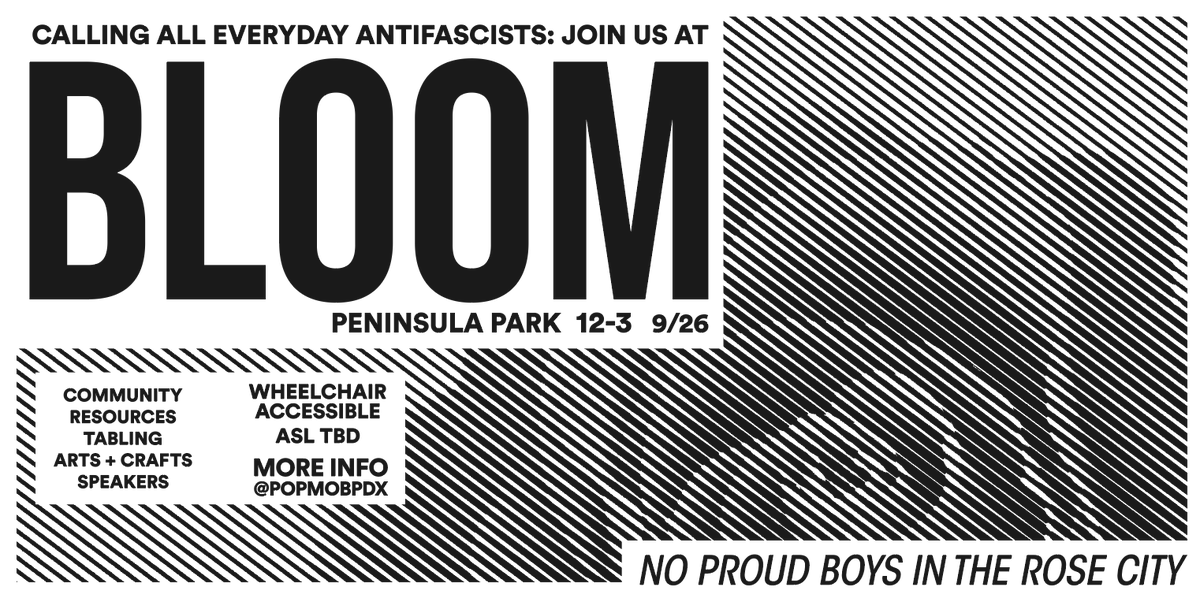 PopMobPDX's tweet image. Beloved honeybees, these are scary and uncertain times, but when we come together to celebrate our values and firmly oppose those who threaten them, we are strong!

Join us this Saturday at Peninsula Park at 12pm for a day of community! ❤️🐝

#BloomPDX #NoPBsInPDX #DefendTheRose