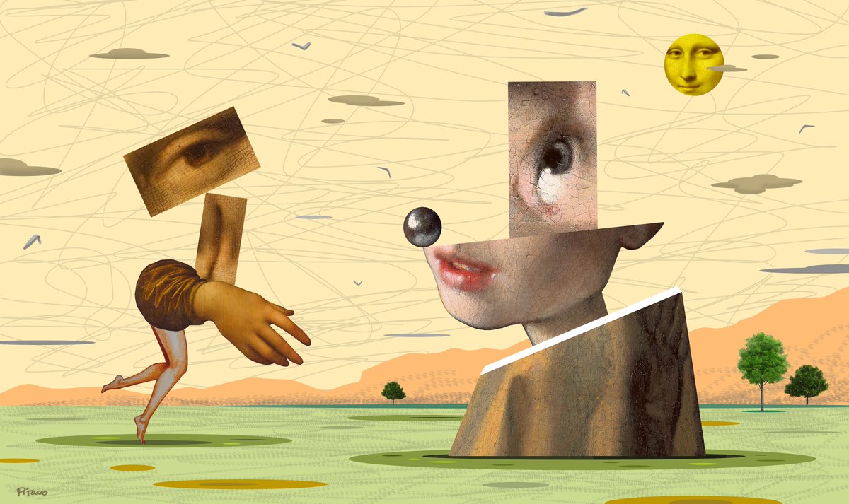 LeandroPitocco's tweet photo. "In the Nature" Digital composition with a touch of surrealism and dadá depicting the most famous female characters in art. #digitaldada #monalisaandgirlwithapearlearring #dadacomposition #inthenature #monalisayjovendelaperla #dadadigital #dadaandsurrealist #digitalart #digital https://t.co/bi9xKEN7wb