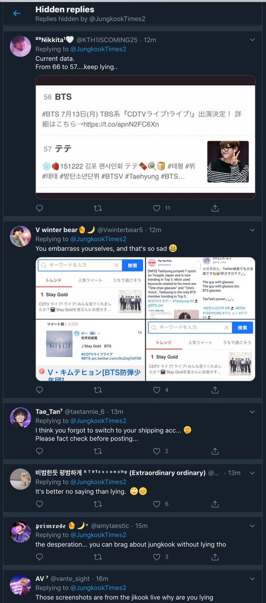 on top we have @/jungkooktimes2. they always shade him and the other members. they once tweeted false info and then hid all the replies from tae stans asking them to correct it