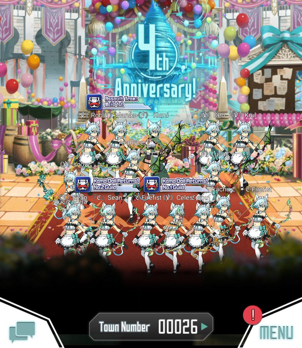 imkoomi's tweet photo. #メモデフ #saomd 

Guild Photos! Thank you to everyone who stopped by for group photo in town chat （＾ω＾）

*spot the difference in 3rd photo* 

NA Top 100 Guild Result Video: https://t.co/Wphxyh4os5 https://t.co/6AyNCj6VeB