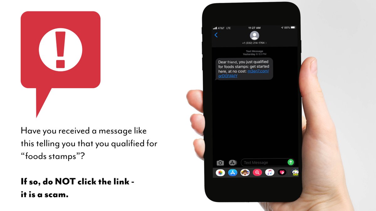 MS_DHS's tweet image. SCAM ALERT‼️ USDA has issued a notice to protect SNAP participants from SNAP Fraud. Be aware of a scam using texts to obtain your personal information.  Never share your personal information with numbers you do not know.  #SNAPFraud #scam #security #MSMDHS