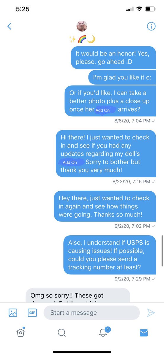 Bellatoonbeware's tweet photo. These next screenshots is the customer messaging Bella in the beginning of August regarding the add on.
And then the rest of the screenshots is the customer checking in with Bella and not receiving the add on. https://t.co/OR0n3rK7gi