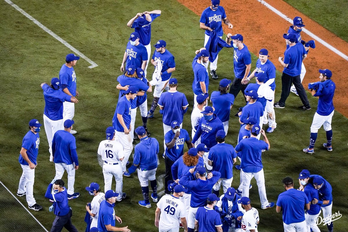 Dodgers's tweet photo. We’ve got more work to do but tonight, we celebrate. https://t.co/YQoL1pDgYy