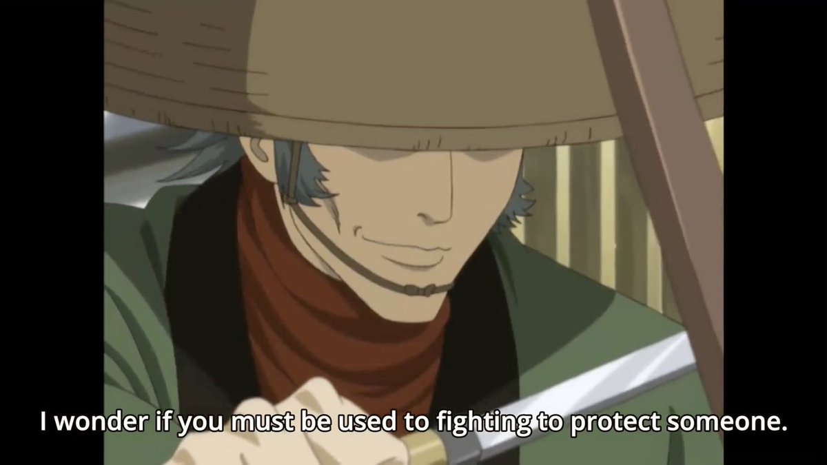 triggering and close-to-home things about Gintoki, that become more obvious and carry a deeper meaning on a rewatch. Using words such as “protect”, “beast”, “promise”, and “soul”, Nizou is already using some important key words that are repeated throughout the whole series and -
