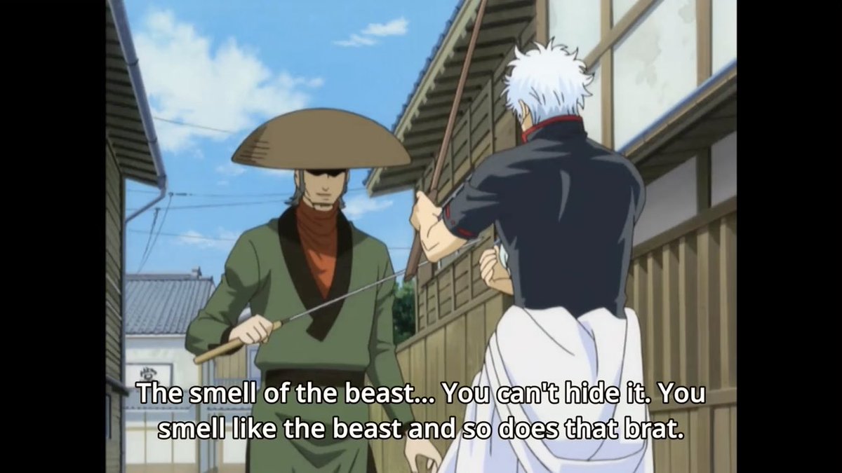 triggering and close-to-home things about Gintoki, that become more obvious and carry a deeper meaning on a rewatch. Using words such as “protect”, “beast”, “promise”, and “soul”, Nizou is already using some important key words that are repeated throughout the whole series and -
