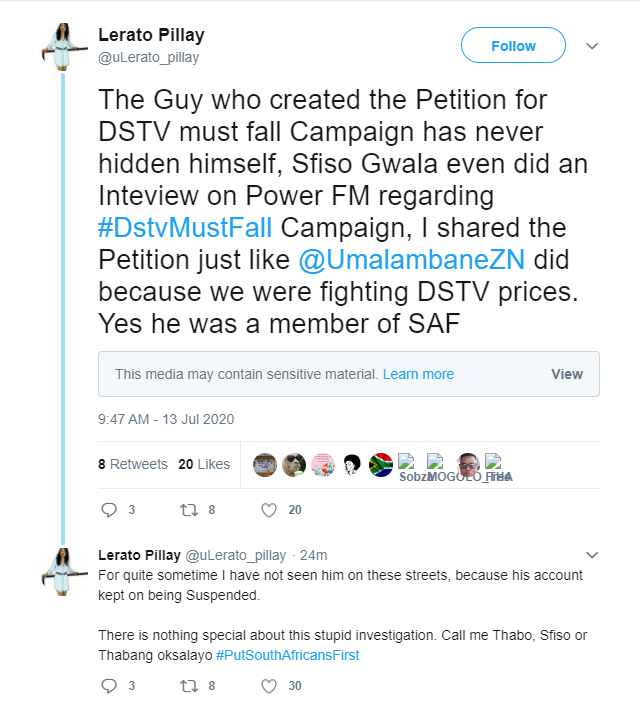 An attempt was made by "Themba Mthiya" to delete the petition on 13 July, the same day that the Daily Maverick published our investigation.This came shortly after a (later deleted) post by  @uLerato_pillay claiming that Gwala never hid his identity.