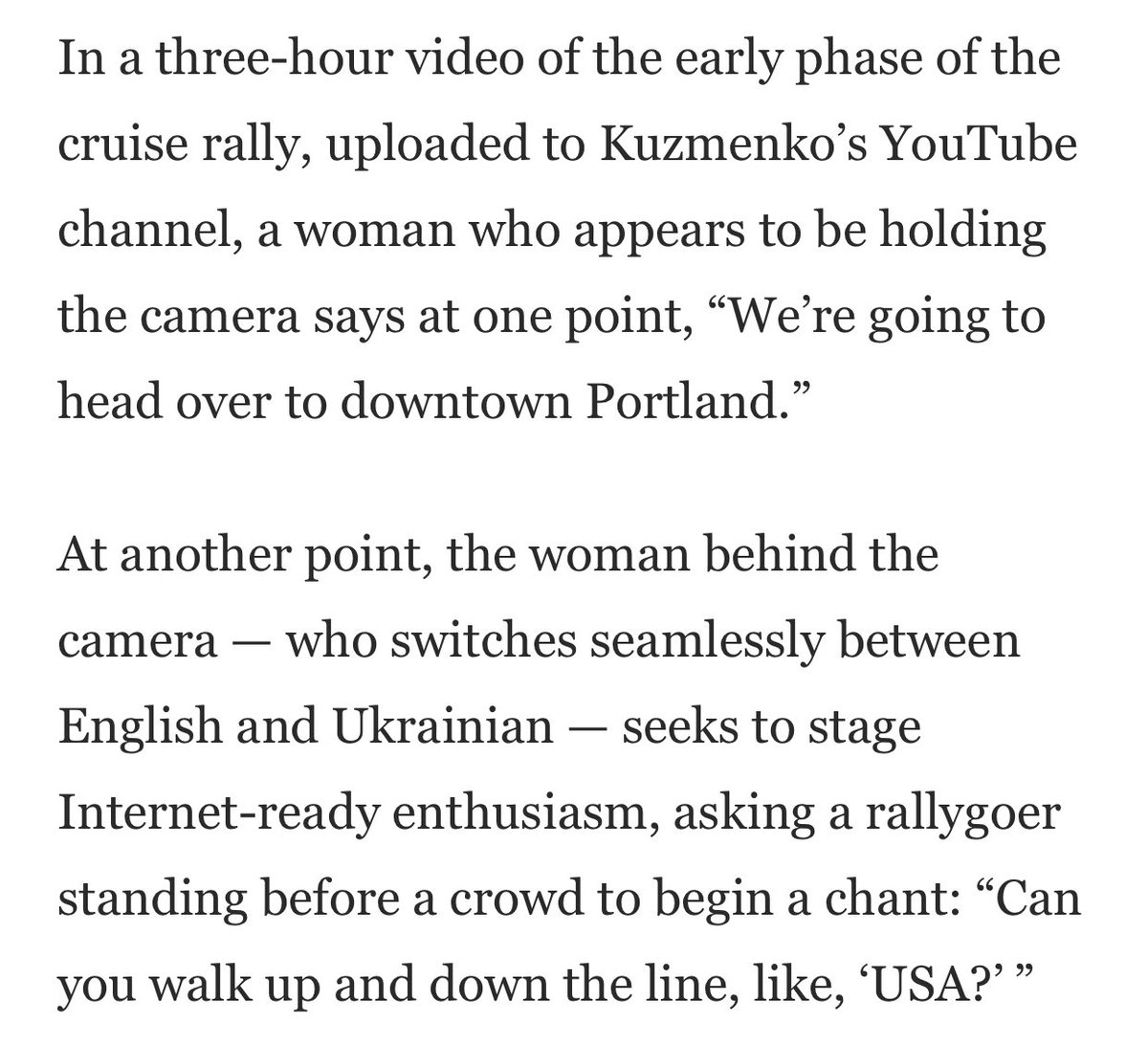 Isn’t it strange how we keep reading that this “Cruise” event wasn’t ever supposed to go into downtown Portland?And yet, the woman behind the camera, who switches seamlessly between English and Ukrainian, tells everybody that it’s time to head to downtown Portland.