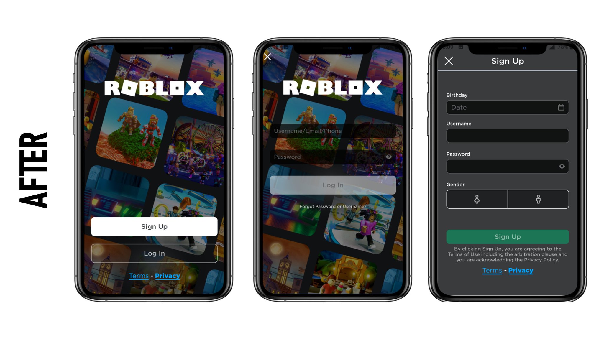 Bloxy News On Twitter Small Change But The Roblox Landing Page Sign Up Login Screens On Mobile Devices Have Been Updated With A New Layout And Ui This Is Currently Only On Android - roblox layout for birthday