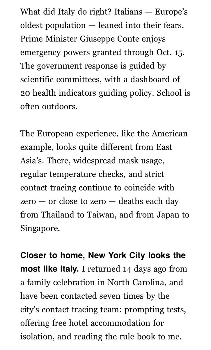 “The European experience, like the American example, looks quite different from East Asia’s. There, widespread mask usage, regular temperature checks, & strict contact tracing…coincide with…close to 0 deaths each day” https://www.politico.com/newsletters/politico-nightly-coronavirus-special-edition/2020/09/22/the-virus-cancels-its-european-vacation-490405Mask, test, trace, isolate, treat.