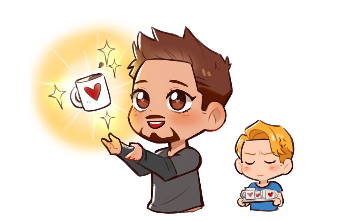 Suppiedoodles's tweet photo. Thank you Stony Giftart to the Lovely @Rose12Julia
 for the Kofi Donations and being a Wonderful friend! *hugs*❤️(+ Bonus doodles of distracting Tony to stop him drinking too much coffee) #Stevetony https://t.co/EXf1peCJl8