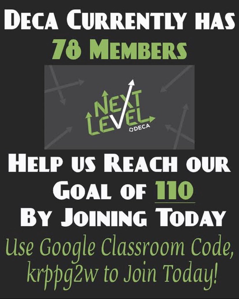 KnollsDECA's tweet photo. The MK DECA members are so excited for this year! Join the Google Classroom using code krppg2w to become #NextLevel and to join the MK DECA chapter! https://t.co/mqPd4DHIYy