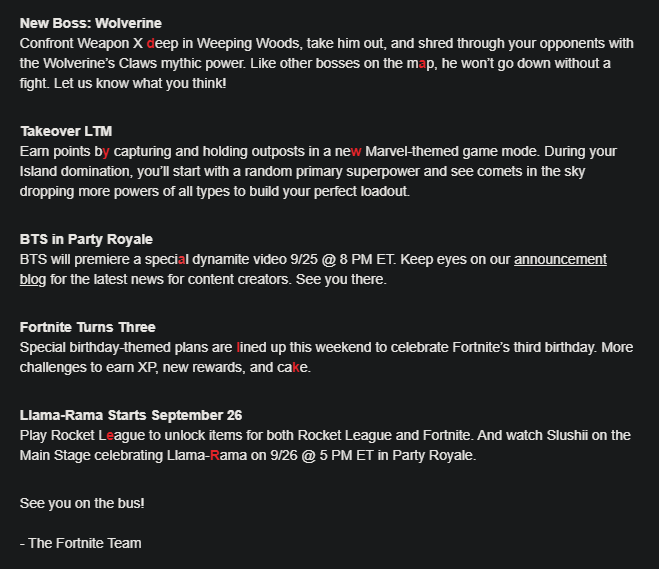 HYPEX's tweet photo. Infos about the patchnotes, and the red letters spell out "Daywalker" https://t.co/m6fs3eVcMb