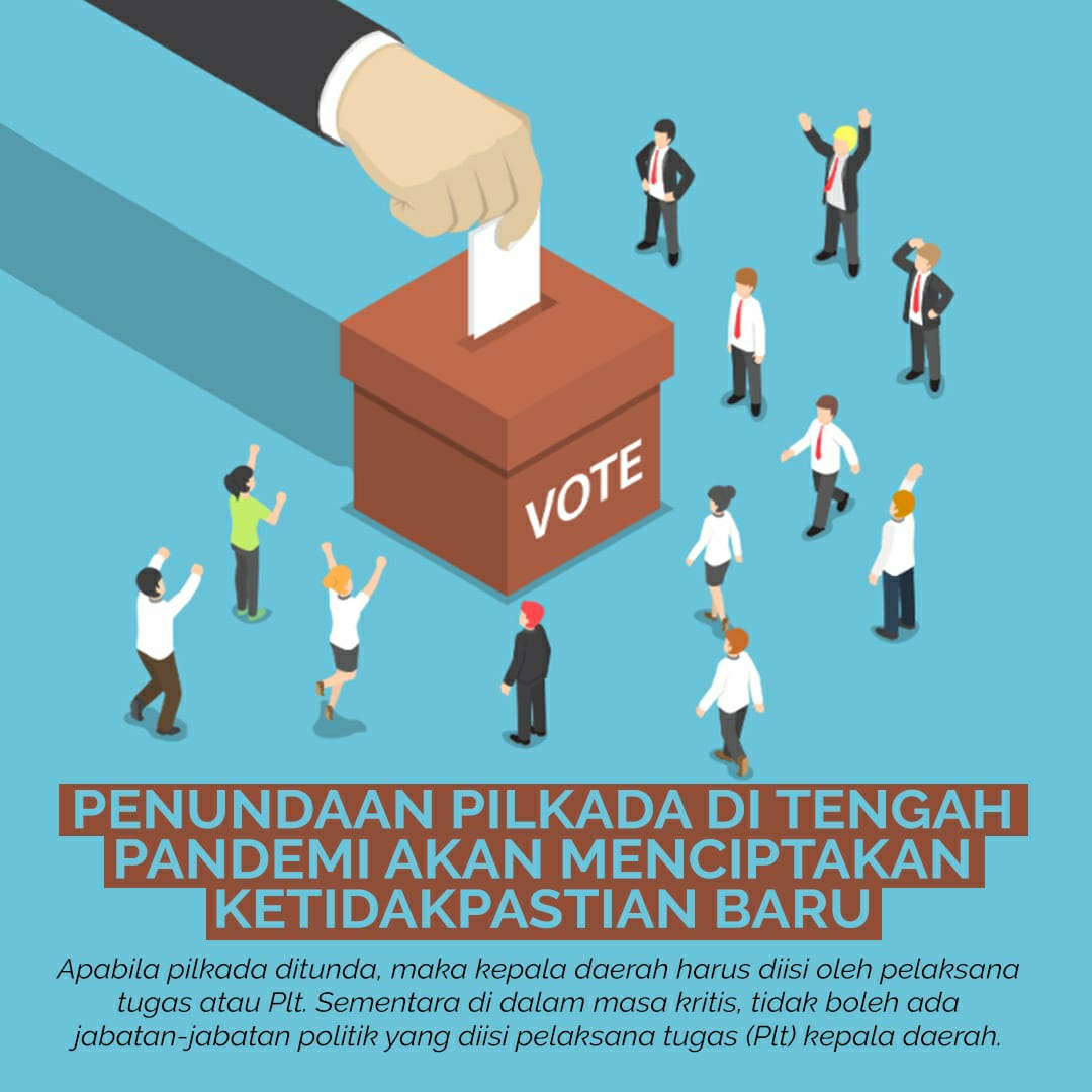 Penundaan Pilkada di tengah pandemi akan menciptakan ketidakpastian baru.
Mengingat belum ada kepastian kapan Covid19 berakhir.
Dan PLT yg tidak memiliki wewenang mengambil kebijakan

#COVID19 #CoronaVirus #pilkada2020 #infosumbar
