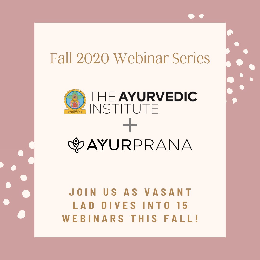 AyurvedicInst's tweet photo. Have you heard the good news? We're teaming up with AyurPrana to bring you the best webinars this Fall! Join us, AyurPrana, and Vasant Lad, as we explore the world of Ayurveda! // #pulse2020 #secretsofpulse #vasantlad #ayurveda #holistichealing https://t.co/xhXE3VY7DU