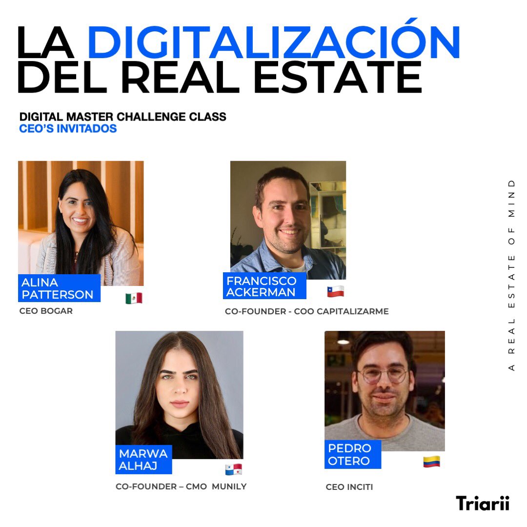 andreslealco's tweet image. Panel de lujo tendremos en nuestro IV Digital Master Class sobre la digitalización del #realestate en @TriariiLatam  este sábado 26 de septiembre 🚀 Descubre más 👉🏽 triarii.com.co/workshops  

#ProptechRevolution #Proptech #construccion #innovacion