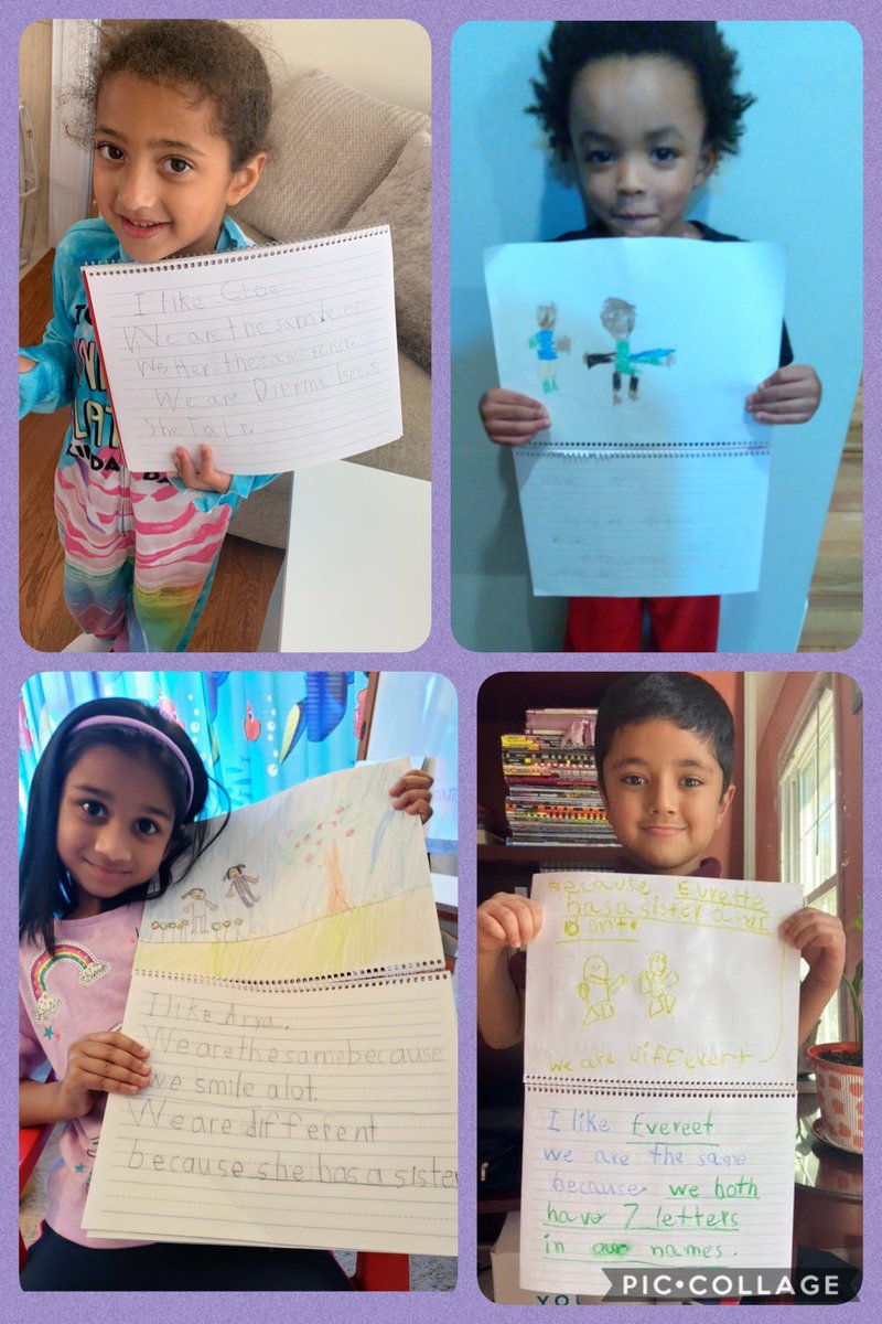 NatalieCVershaw's tweet photo. πPURPLE Dayπ We read All Are Welcome and the students wrote about a friend and how they are similar and different. These first graders recognize all they have in common & how differences make them special. @jtdouds #TogetherCES #FuninFirst #love #acceptance #awesomeFirstgraders https://t.co/MfLF4iNp88