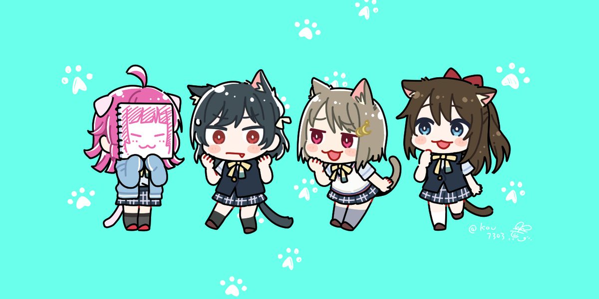 nakasu kasumi ,ousaka shizuku ,tennouji rina animal ears multiple girls nijigasaki academy school uniform tail brown hair cat ears 4girls  illustration images