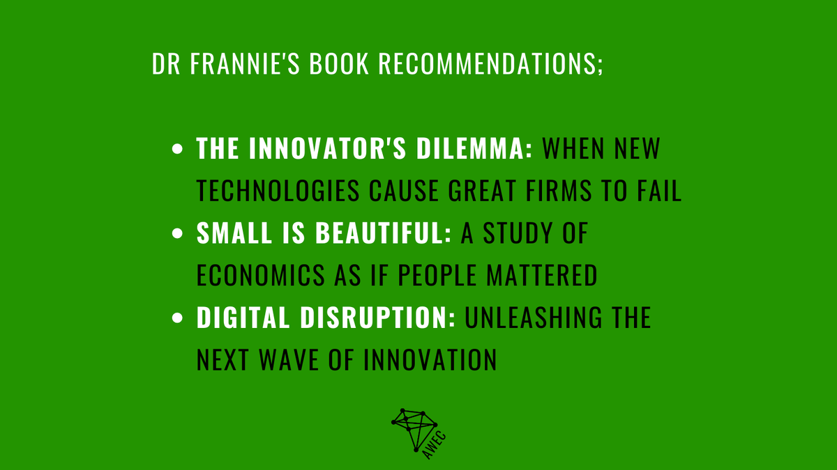 WeAreAWEC's tweet photo. Dr Frannie's Book recommendations #entrepreneurs #WeAreAwec #AWECSummit https://t.co/sLPaZNsF8m