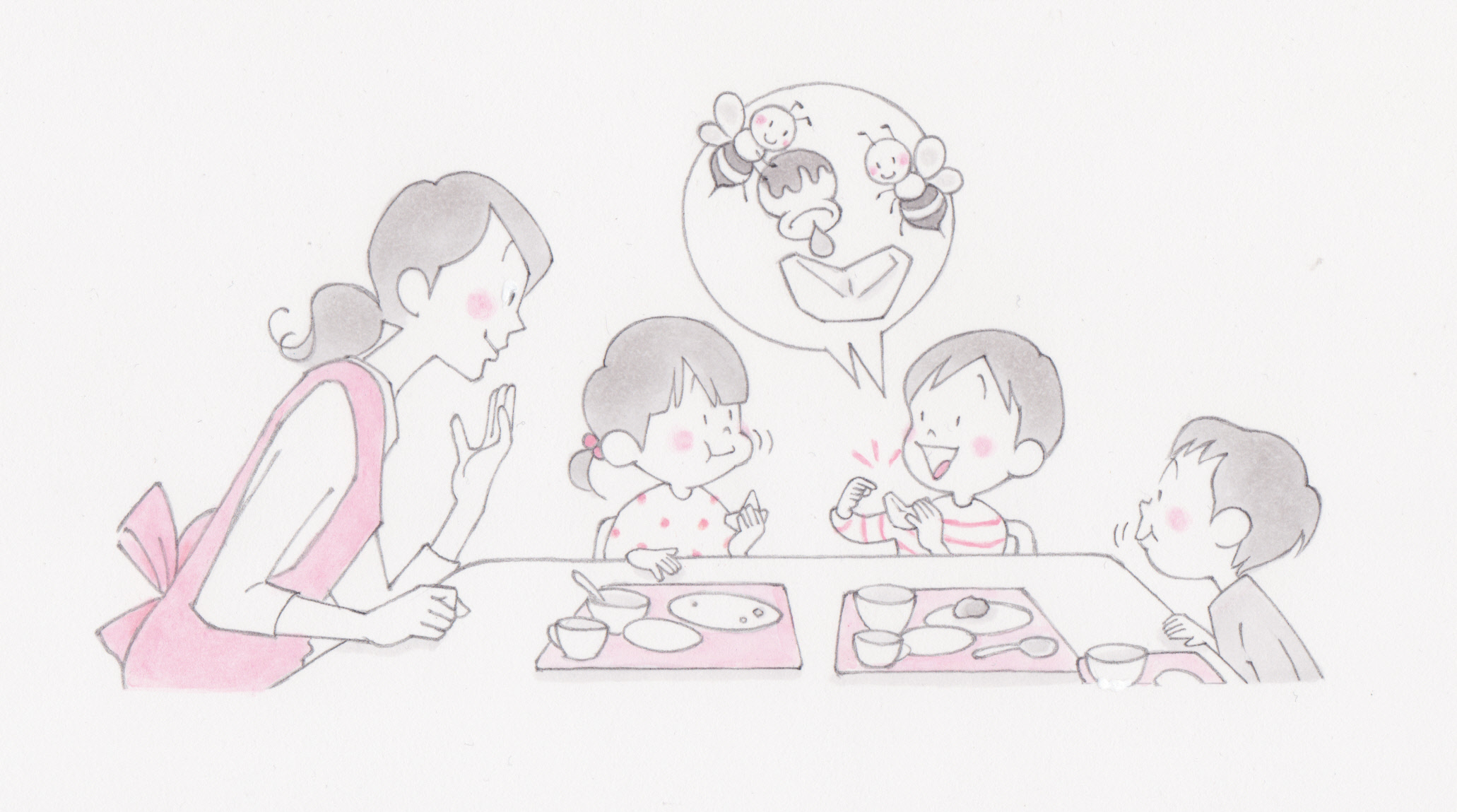 たかおかゆみこ お昼時なのでおいしそうなのを４枚あつめました 子ども 保育園 保育 保育士 イラスト さし絵 子どものイラスト 子育て 給食 保育の友 T Co R4c0bn0noy Twitter