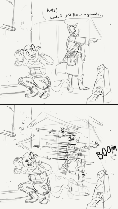 Jean failing to recall @Katzenkompf's words of advice regarding what one should do after throwing a grenade. 