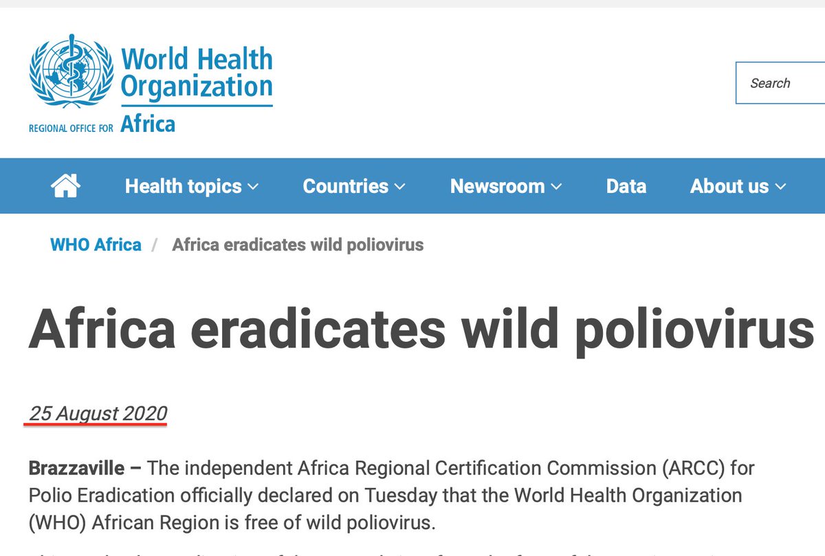 Fast forward to 2020, a week after the WHO declared Africa was "free" of polio they were forced to admit that not only there were polio outbreaks in Sudan and Chad but that they were caused by the vaccine meant to eradicate the disease.  https://www.who.int/csr/don/01-september-2020-polio-sudan/en/