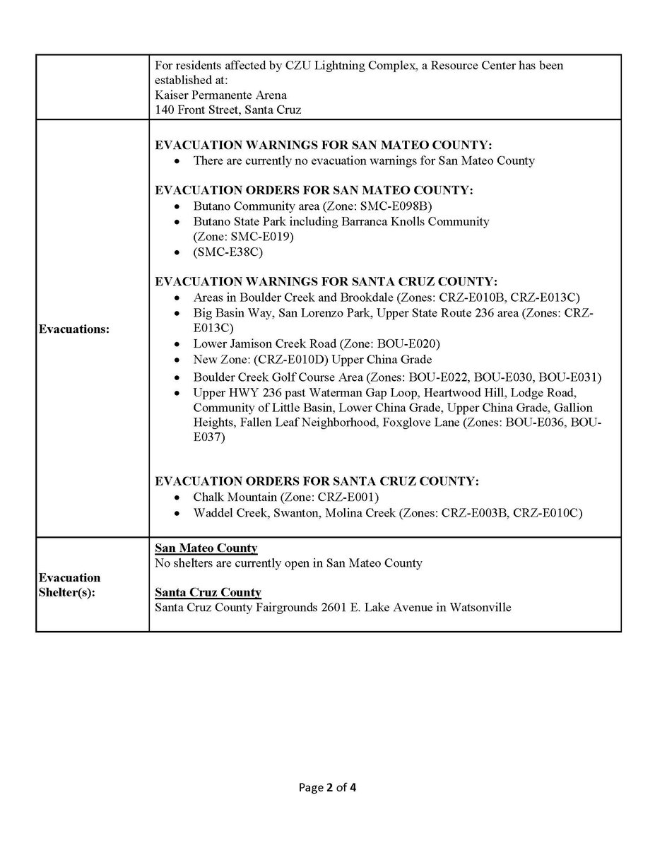 Incident update for CZU Lightning Complex 
