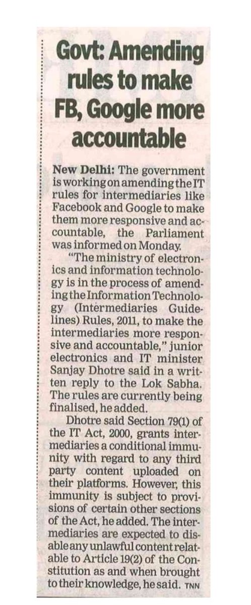 📰🗞️📺 #wednesdaymorning

➡️ Govt: Amending rules to make FB, Google more accountable