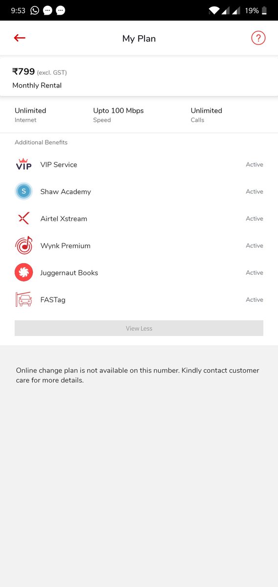 LokiOnDrugs's tweet photo. Dear @airtelindia, unable to change plan from app. Sent email to 121 with no reply since a week. How do I change plans? @Airtel_Presence https://t.co/hZXQ9FtXK3