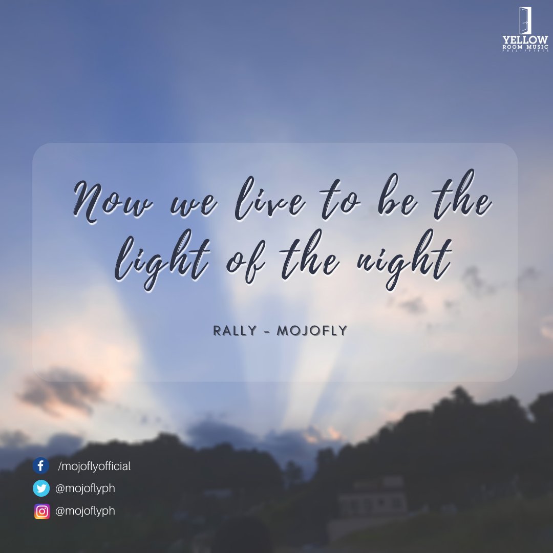 yrmusicph's tweet photo. Keep going friends, always choose to see the good in every situation! π
Give way to "Rally" by @Mojofly on your Wednesday playlist.
π https://t.co/FealWBVLLq
#YRArtistOfTheWeek
#YellowRoomPH https://t.co/Ukbch1zoHp