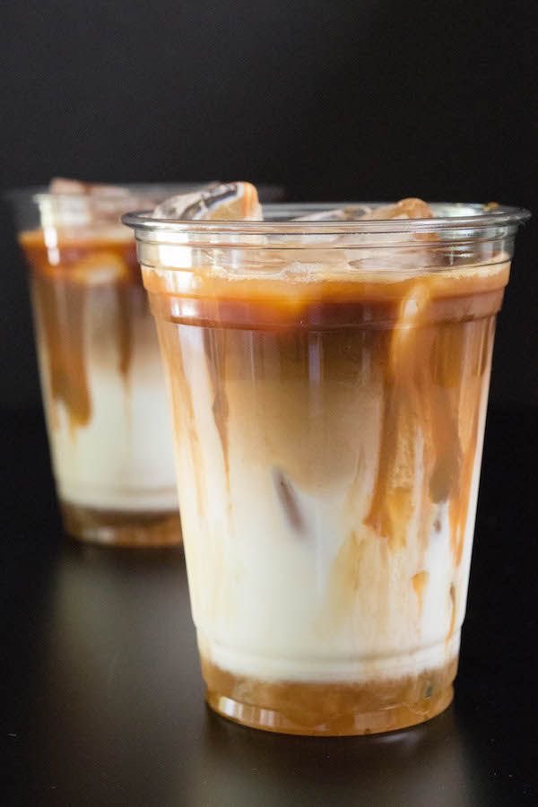 iced caramel macchiato and iced pumpkin spice latte