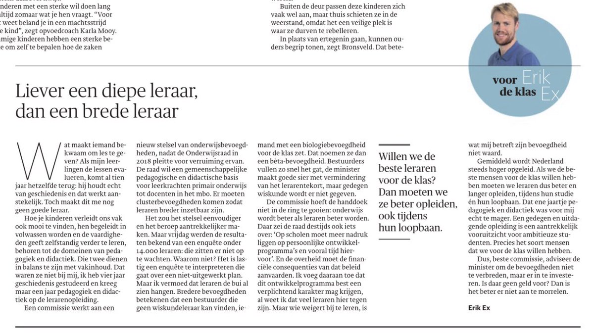 Gemiddeld wordt Nederland steeds hoger opgeleid. Als we de beste mensen voor de klas willen hebben moeten we leraren dus beter en langer opleiden, tijdens hun studie én hun loopbaan. trouw.nl/onderwijs/will…